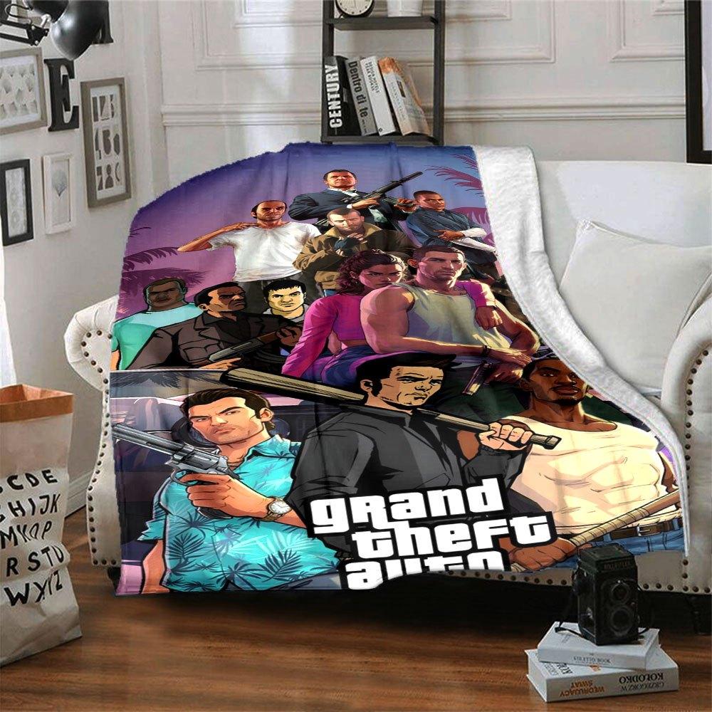1pc Grand Theft Auto Soft Flannel Blanket with Designer Print A cozy blanket for all seasons, perfect for the couch, bed, office