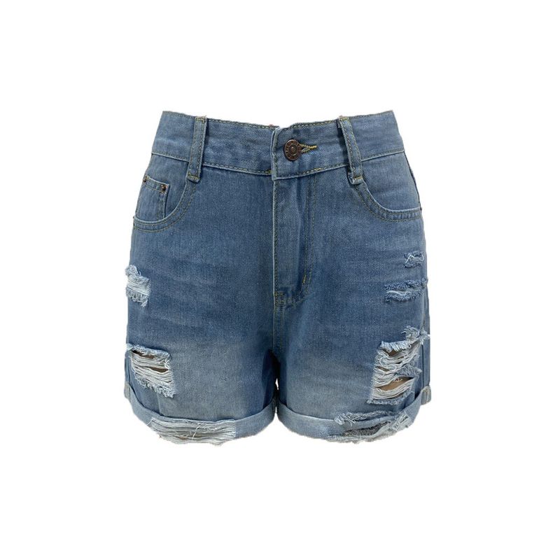 Magic Queen Export Summer Amazon Fashion Street Curling Ripped Straight Women's Denim Shorts Shorts