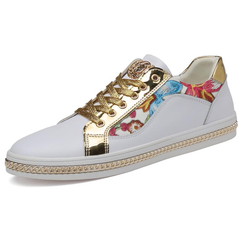 

Осень и зима персонализированная мода трендовая обувь мужские кеды лакированная кожа белая обувь повседневная обувь мужская обувь тренд 45 белый