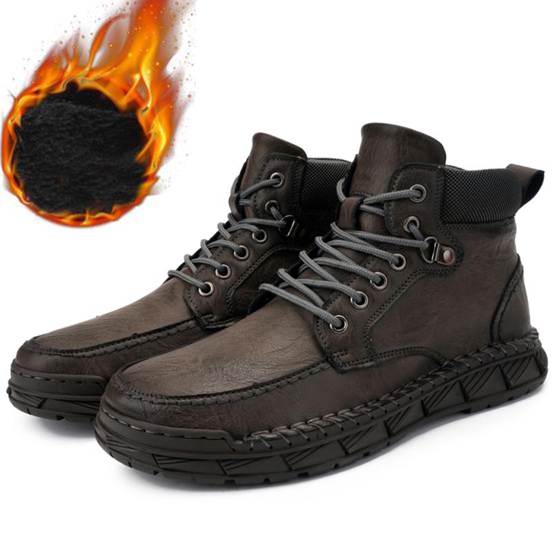 Herren Retro Echtleder Freizeitschuhe Winter Plus Samt Stiefeletten Frühling/Herbst Herrenstiefel