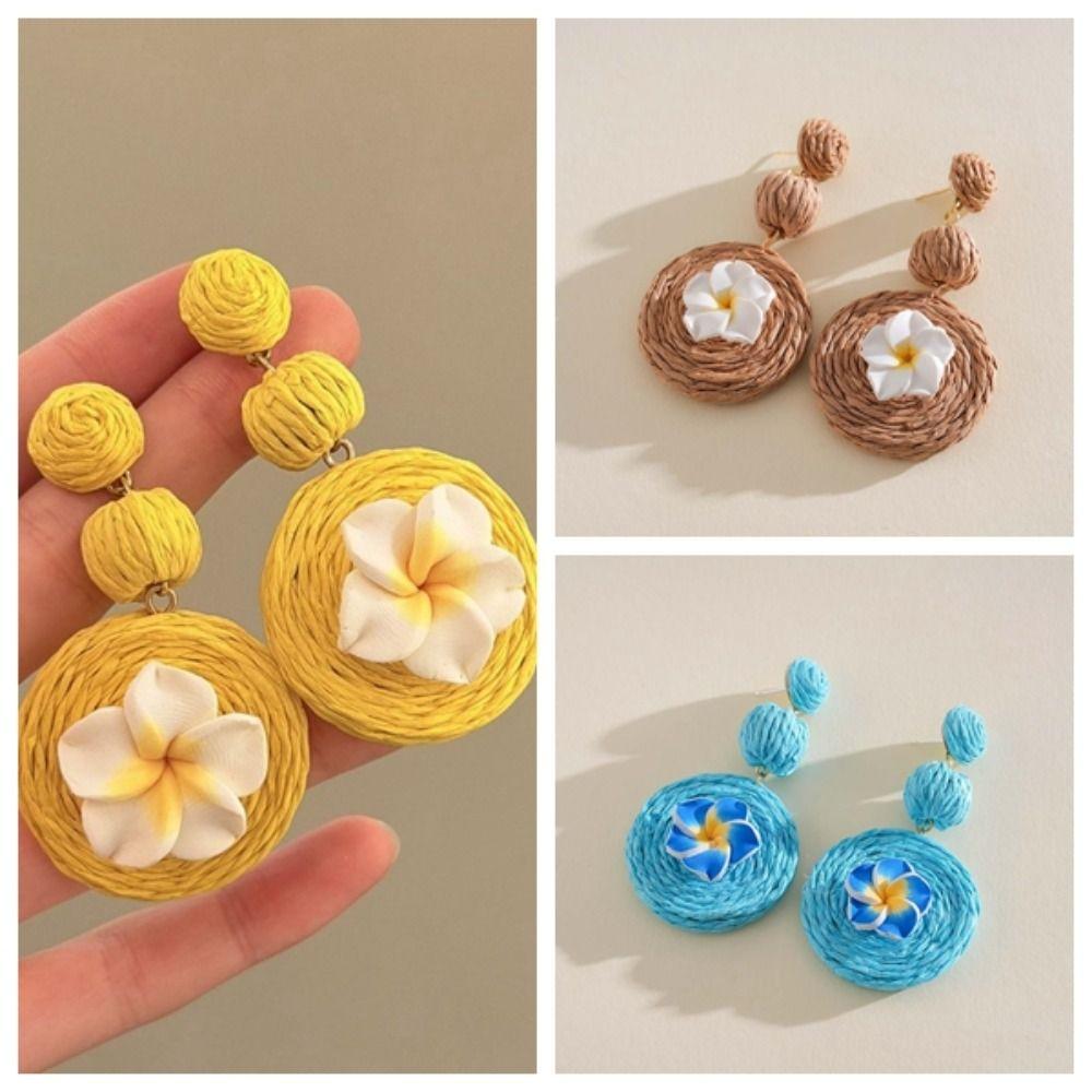 1 pair Ethnic Style Thai Seaside Eardrops Bohemian Style Raffia Grass Earrings  Bride