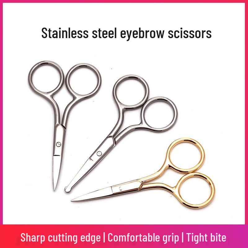 Stainless Steel Multi-Purpose Scissors: Pointed Tip for Embroidery, Eyebrow, and Precision Trimming; Rounded Tip for Nose Hair and Makeup.
