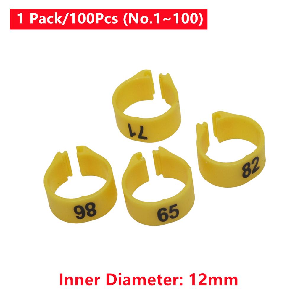1 Pack/100Pcs Digital Plastic Bird Clip Foot Rings Inner Diameter 12mm Pigeon Quail Identification Leg Rings No.1~100 10 Colors