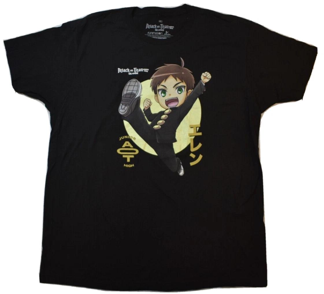 Ripple Junction Mens Attack On Titan Junior High Eren Jaeger Black Shirt New 2XL S