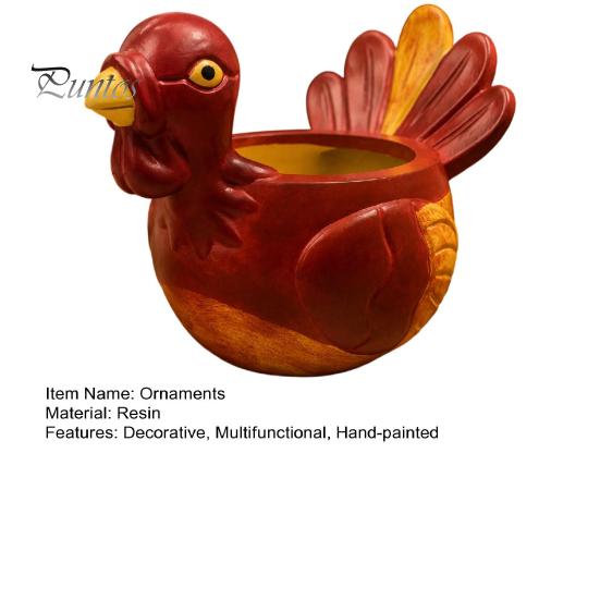 Collectible Resin Animal Statues Hand-painted Turkey Ornament for Thanksgiving, Autumn Harvest Desktop Storage Flower Pots Indoor Plants Organizer,