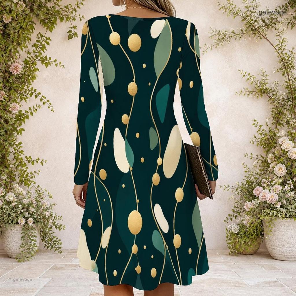 Women S Criss Cross V Neck Long Sleeve Black Floral Printed Fitted Curved Hem Dress