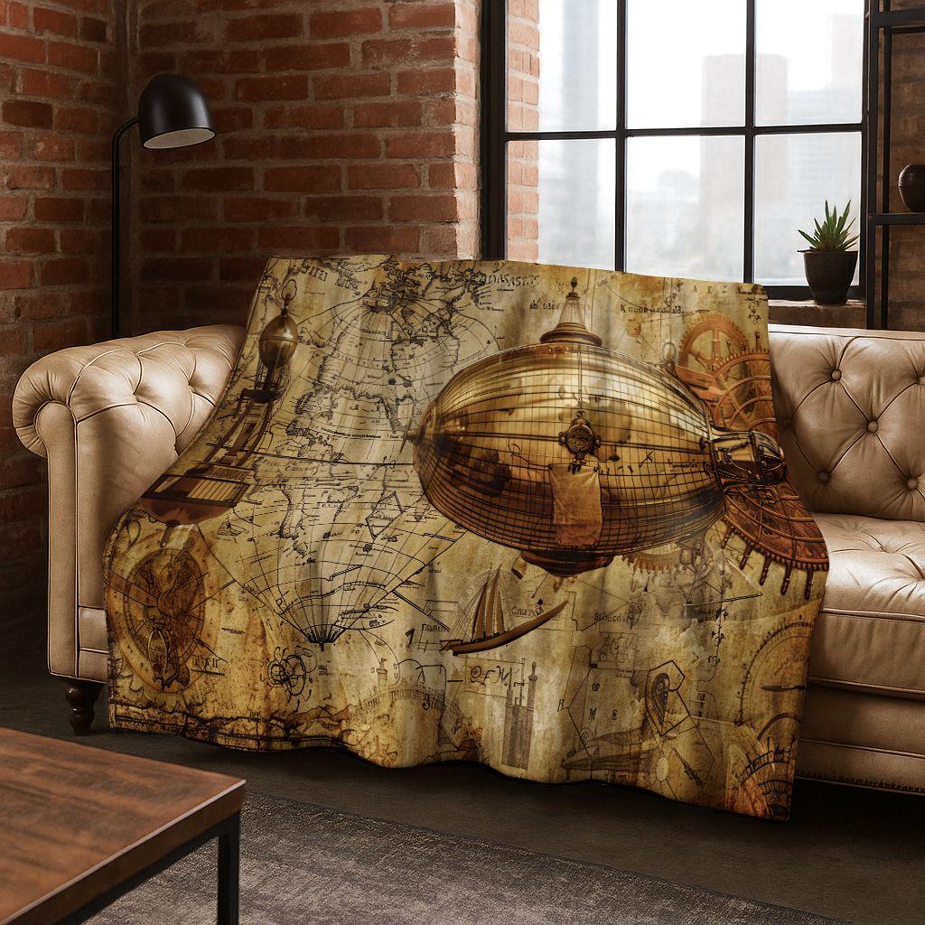 Retro Nautische Karte Kompass Schatzkarte Flanell Decke, Gemütliche Weiche Überwurfdecke für Zuhause Schlafzimmer Bett Sofa Abdeckung Geschenk Kinder