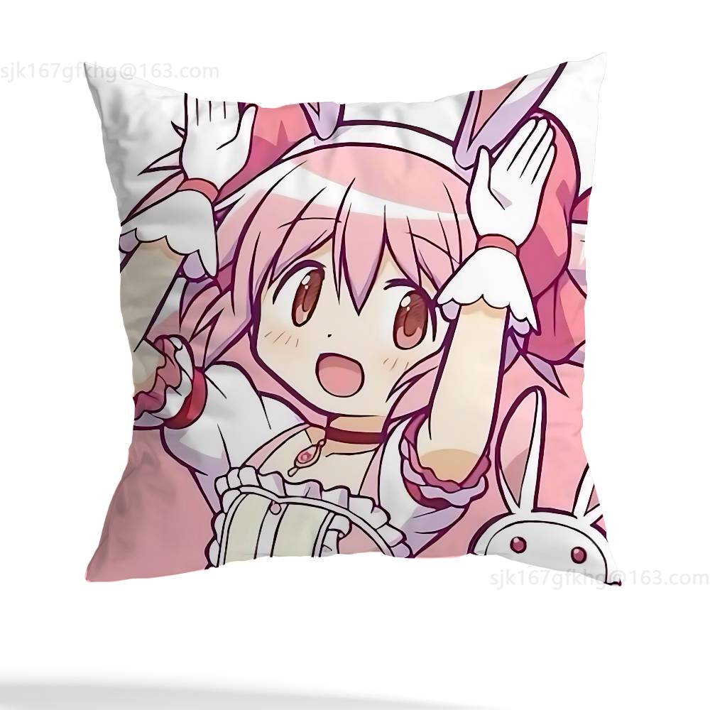 Puella Magi Madoka Magica Kissenbezug Milbenabweisender Kissenbezug Unsichtbarer Reißverschluss Seidig kurzer Plüsch Sofakissenbezug