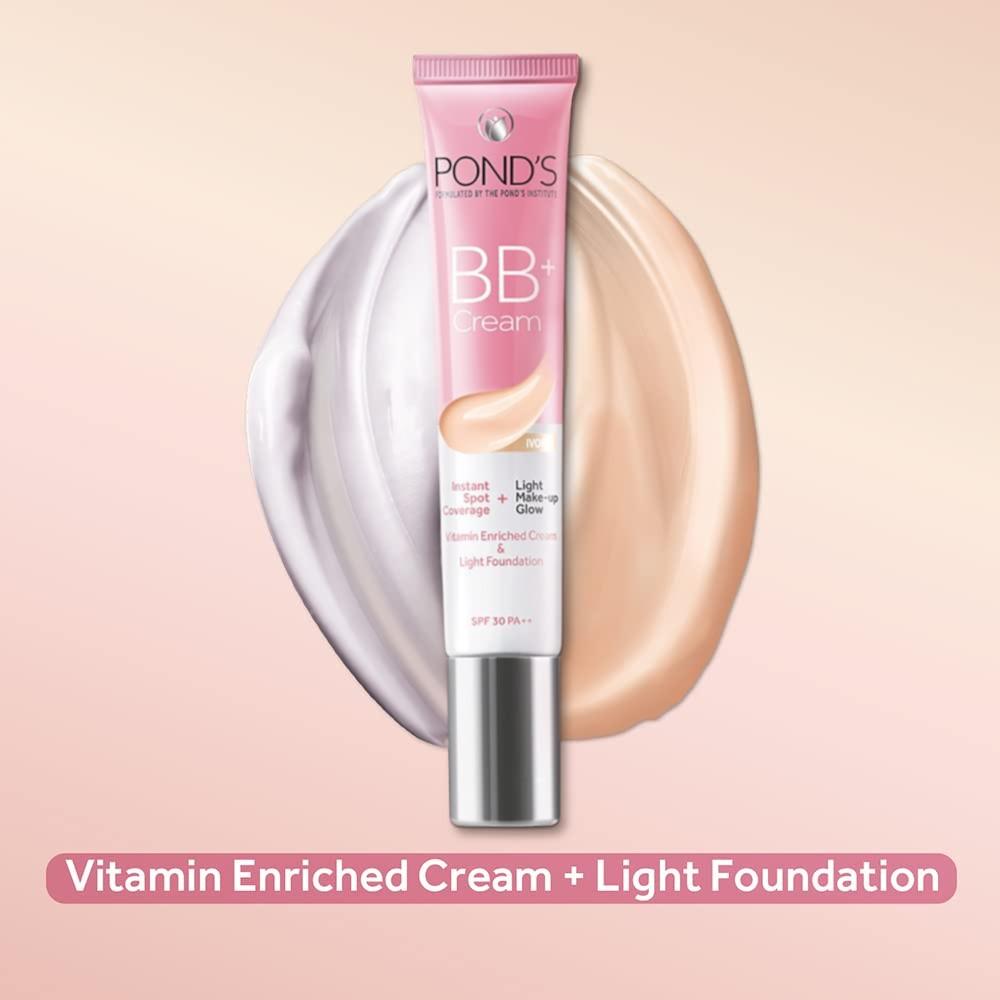 Pond's Full Coverage BB+ Cream Light 18g For All Skin Types With SPF 30 PA++ Instant Glow & Spot Coverage