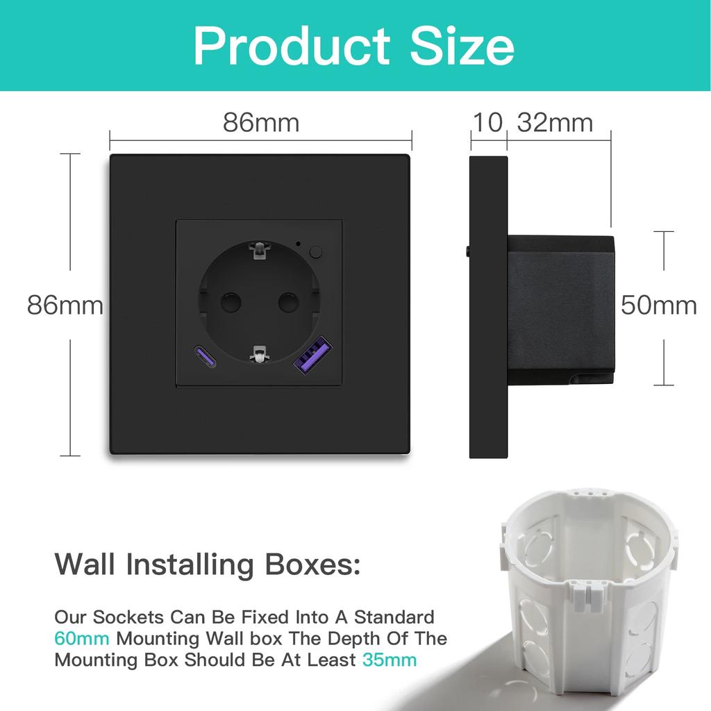 BSEED Zigbee Wall EU Socket Tuya Smart Socket With 20W Type-c USB Power Charging Ports Plastic Matte Frame 1/2/3/4/5/6 Packs