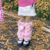 Women Harajuku Furry Leg Warmer Fall Winter Gothic Colorblock Dots Faux Fur Plush Boot Cover Cuffs Cosplay Fuzzy Socks