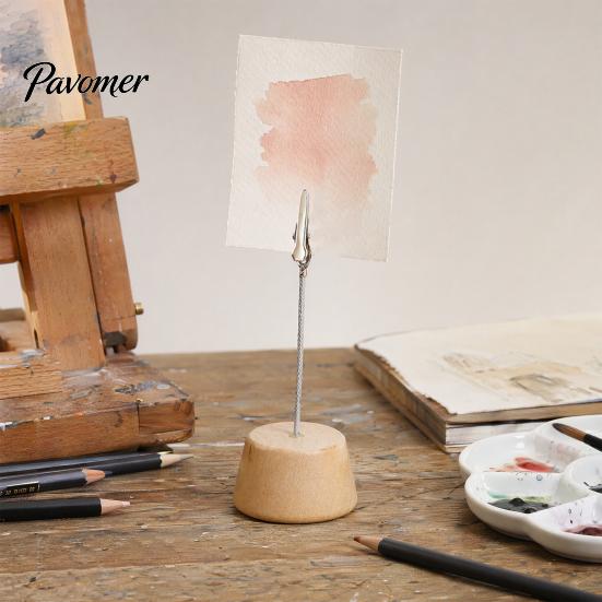 Place Card Holder Wood with Metal Clip, Small Table Number Name Sign Waterproof Wooden Clip Holder, Memo Note Photo Stand for Wedding Party Restaurant