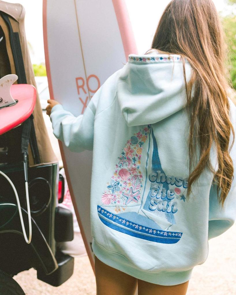 2026 Cross Border Embroidered 'Chasing the Sun' Hooded Sweatshirt: European Size, Drop Shoulder Design