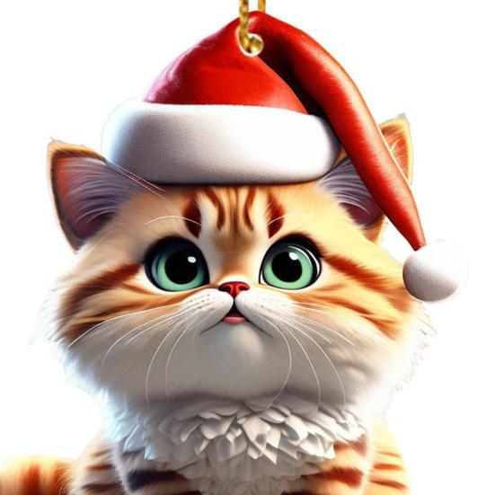Christmas Cat Ornament 2D Acrylic Cute Cat Xmas Tree Pendant