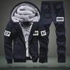 Men's Winter Sportswear Set: Hooded Sweater & Thick Velvet Jacket, Long-Sleeved, Large Sizes Available