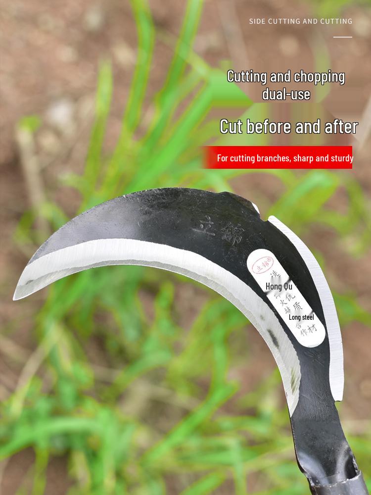 Large Outdoor Manganese Steel Weed Scythe - Long Handle Sickle for Grass Cutting and Corn Harvesting
