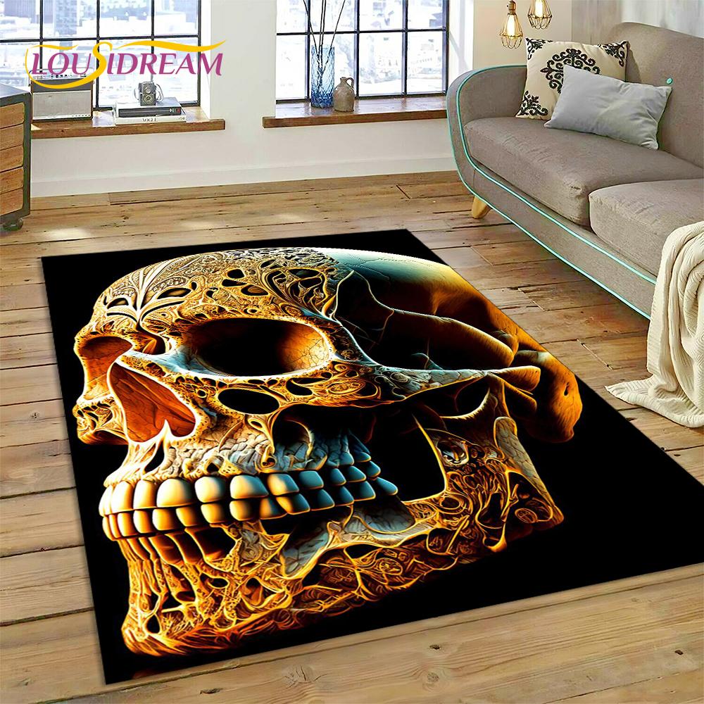 Cartoon Horrible Gothic Skull Flowers Carpet Rug for Home Living Room Bedroom Sofa Doormat Decor,Kid Area Rug Non-slip Floor Mat