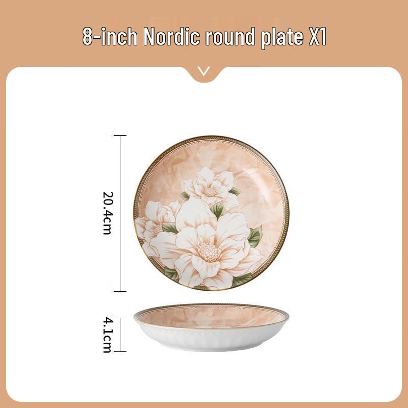 Japanese Camellia Underglaze Ceramic Dinner Plate 8 inch