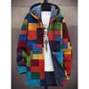 Men Cardigans Coats Geometric Stripe Square Printed Plush Thick Winter Abstract Art Graphics Jackets Casual Streetwear Clothing