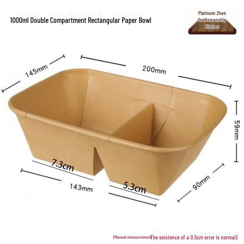 Disposable Kraft Paper Rectangular 2-Compartment Bowls