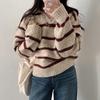 Korean Color Block Stripe Lapel Knit Sweater for Women - 2026 Autumn/Winter Collection
