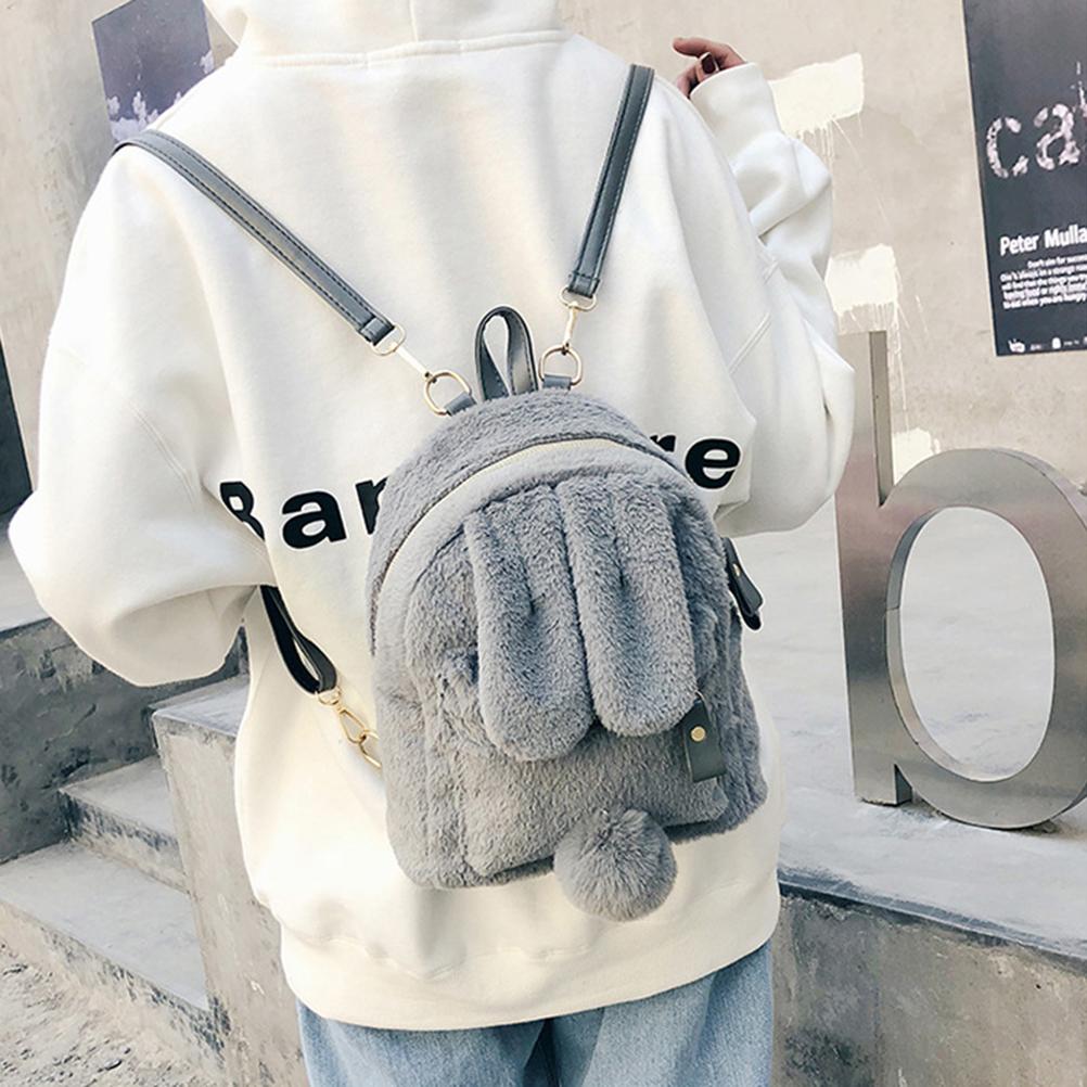 Women Bunny Backpack Plush Mini Fluffy Rabbit Ear Backpack Fuzzy Bunny Satchel Casual Daypack for Girls