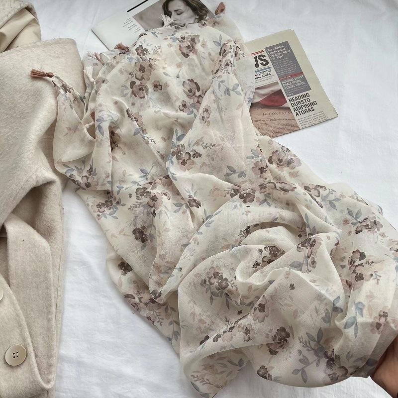 Spain Luxury Fashion Lovely Floral Tassel Viscose Shawl Scarf Lady Print Pashmina Stole Wrap Snood Bufandas Muslim Hijab