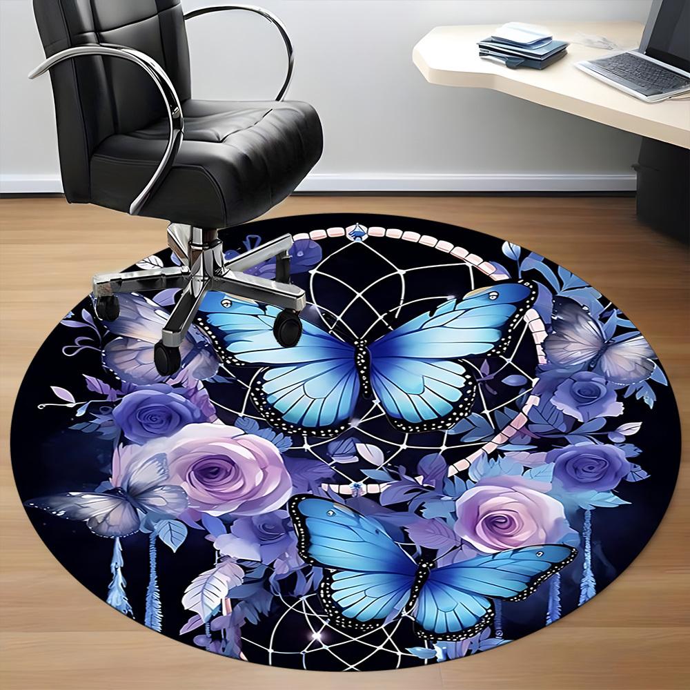 1PC Butterfly Dreamcatcher Office Round Area Rug, Indoor Mat Suitable ForOffice, Under Office Chairs Bedroom Living Room Home Decor, Room Deco, D140