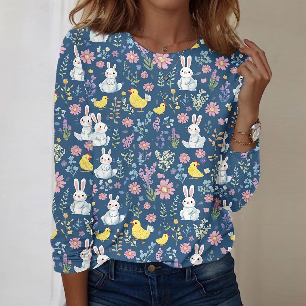 Langarmshirts für Damen, niedlicher Aufdruck, Grafik-T-Shirts, Blusen, lässig, Übergröße, Basic-Tops, Pullover