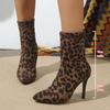 Designer Women's Pointed Toe Stiletto Ankle Boots Fashion Leopard Print Women High Heel Suede Side Zipper Boots Plus Size 42
