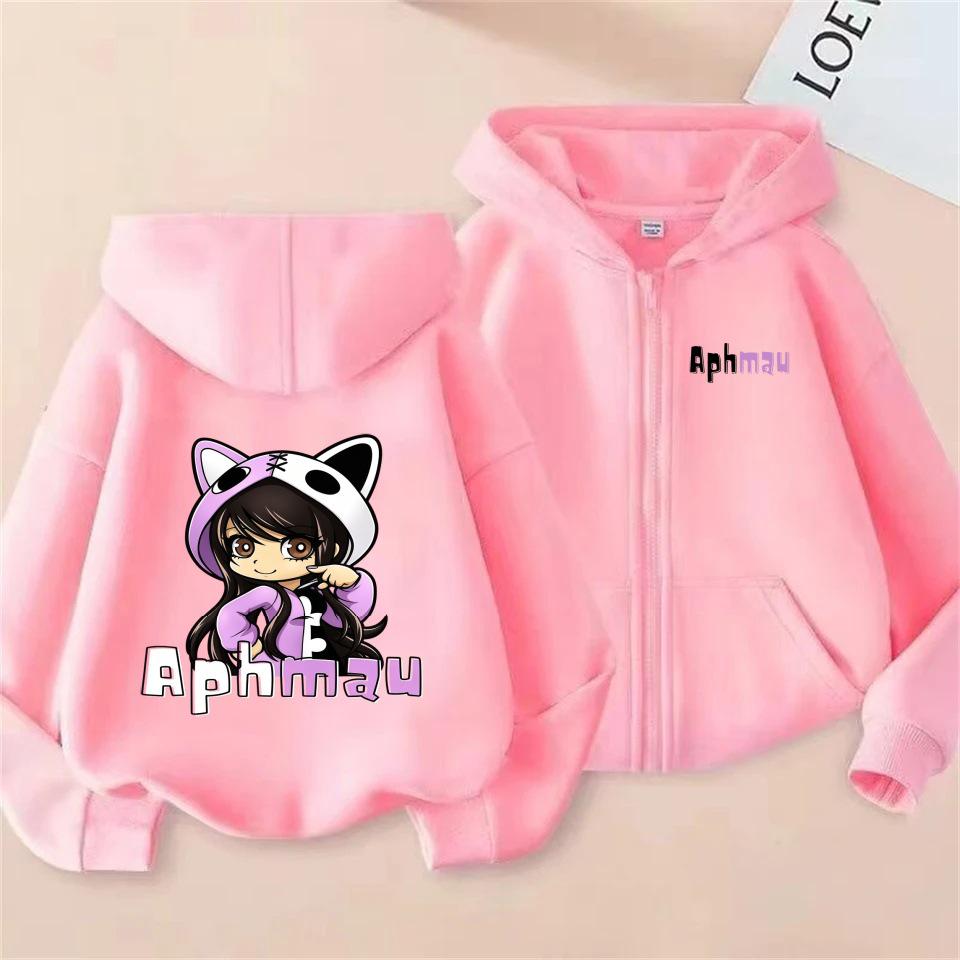Aphmau Cartoon Print Anime Girl Kids Zip-Up Hoodie for Spring and Autumn