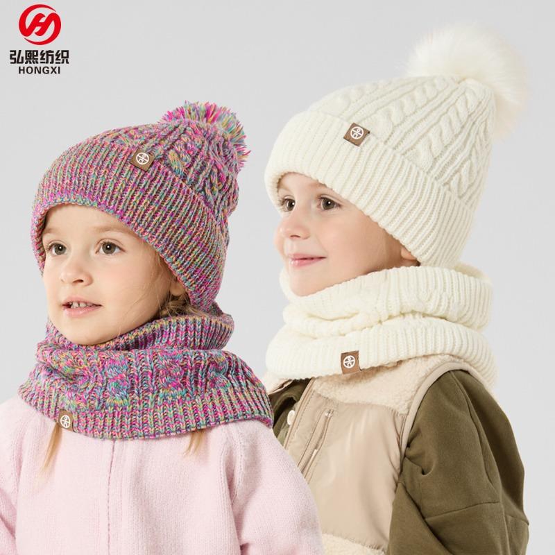 Winter middle-aged and older children's hairball hat, scarf, gloves, three-piece set, plush warm knitted children's gloves