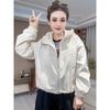 Fashion Hooded Short Jacket Women Streetwear Double Zipper Coat Casual Loose Outerwear Students Jackets Spring Autumn