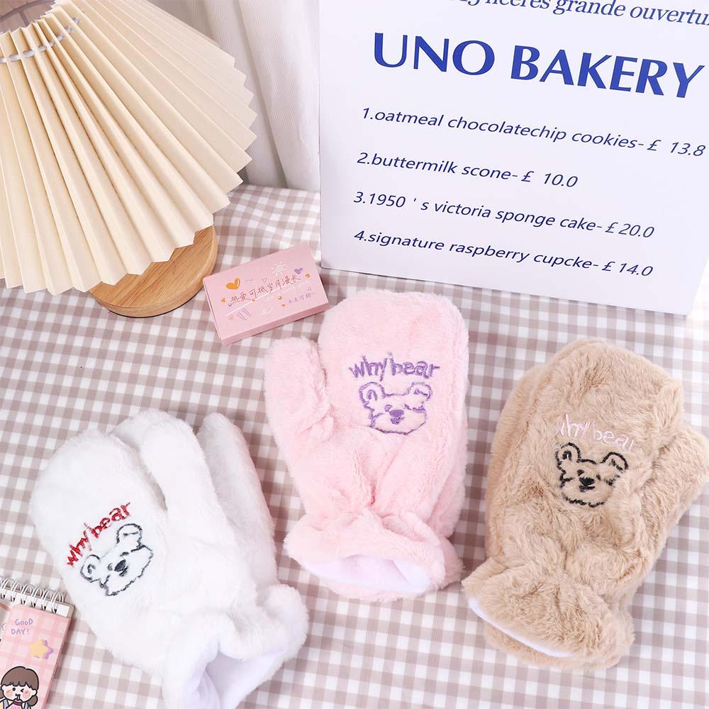 Süße Winter Mädchen Cartoon Frauen Vollfinger Bärenhandschuhe Warme Fäustlinge Plüschhandschuhe