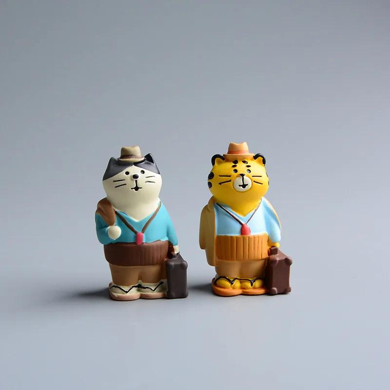ZAKKA Cute Cat Tiger Panda Small Ornament Crafts Travel Around The World Resin Handicraft Desktop Decor Collection Decoration
