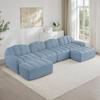 4-Sitzer U-förmiges Modulsofa mit 2 Hockern, Muschel, Knochenloses Sofa aus 32D High-Density-Schaumstoff, Tiefe Sitzfläche, für Wohnzimmer, Weicher Stoff, Blau