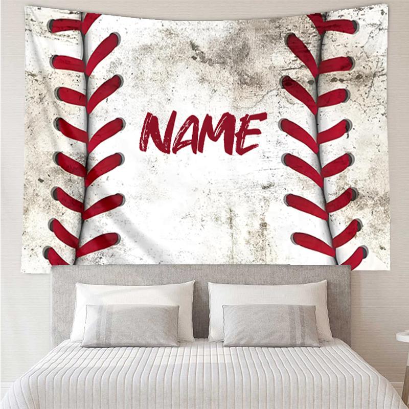 Custom Name Baseball Print Tapestry, Backdrop, Easy Setup, Ideal for Bedroom, Office & Living Room, with Aesthetic Wall Hanging Decor.