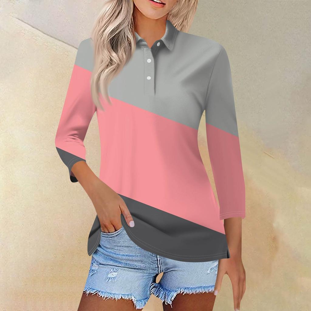 Damemote Uformelt jakkeslag kort 3/4-ermet skjorte med trykk for kvinner