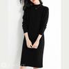 Knit Long Solid Mock Ribbed J-Scott Women's Dress, Knee-Length, Sleeves, Color, Neck, I-Line, Simple, Soft, Black, JS22-BK-XL