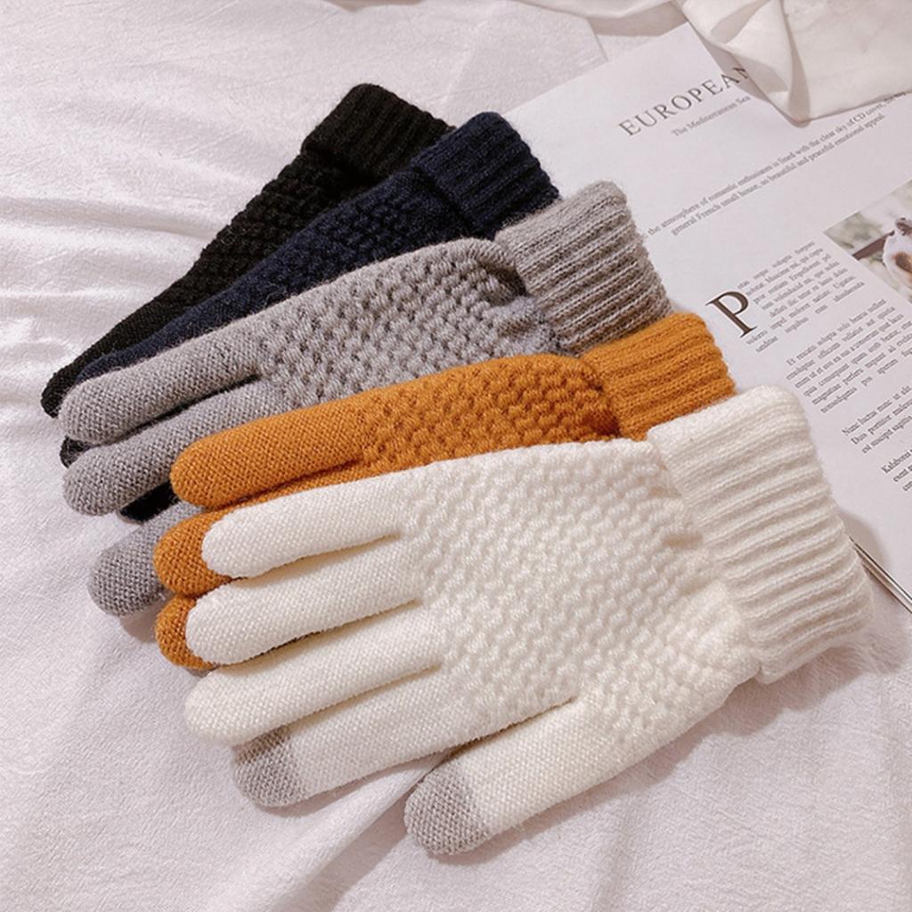Female Autumn and Winter Korean Version Cute and Thick Double-layer Riding Cold Resistant Touch Screen Plush Knitted Warm Pineapple Gloves