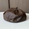 PU octagonal hat women's autumn and winter new beret designer niche retro solid color leather bud hat