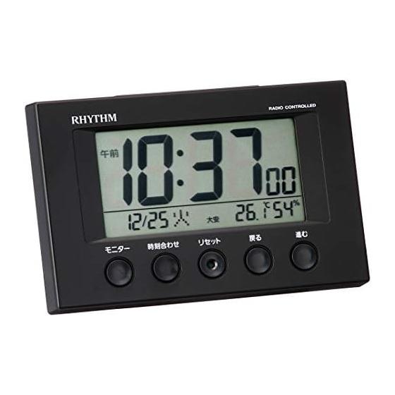 RHYTHM Alarm Clock Radio Clock with Thermometer and Hygrometer Fit Wave Smart Black 7.7 x 12 x 5.4 cm 8RZ166SR02
