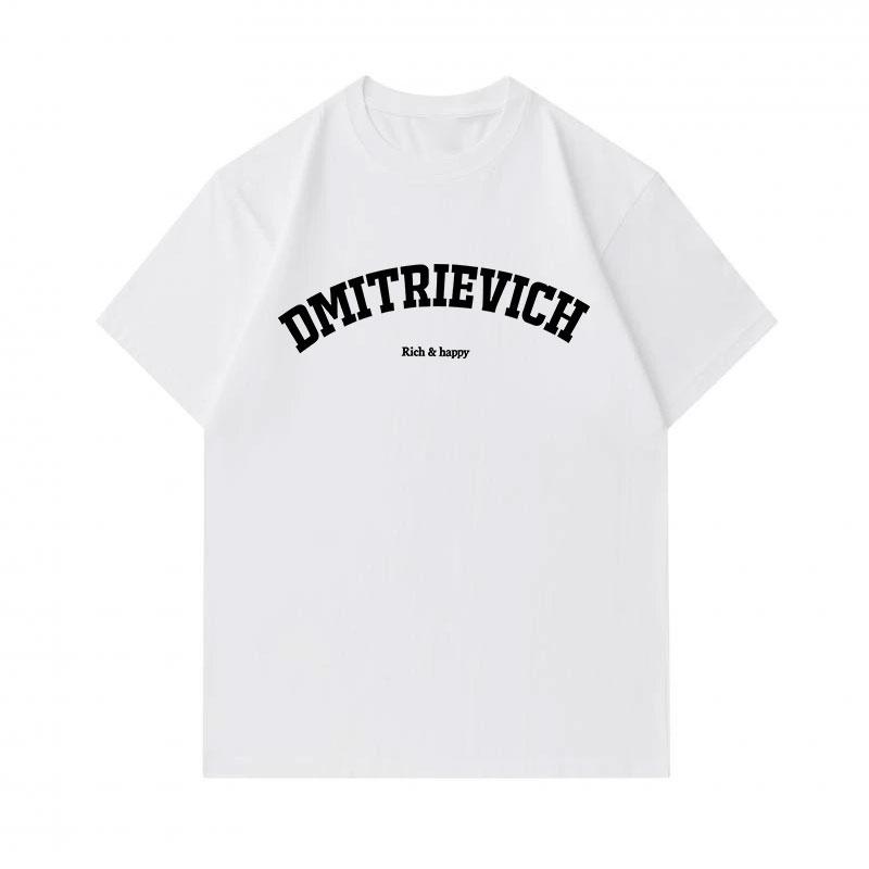 Men's 100% Cotton Crew Neck Short Sleeve T-Shirt, Casual Arched Letter Print Rich & Happy Pattern Soft Breathable Everyday Wear Top for Daily Outdoor