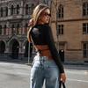 Modisches langärmliges rückenfreies sexy T-Shirt für Damen, modisch, Slim Fit, Basis, Schnürung, schwarze T-Shirts für Damen, Frühling und Herbst, Street-Casual-T-Shirt, Tops 25553