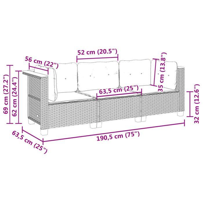 VidaXL Canapé de jardin avec coussins 3 places gris résine tressée, canapé d'extérieur, siège de jardin, canapé de jardin 365918