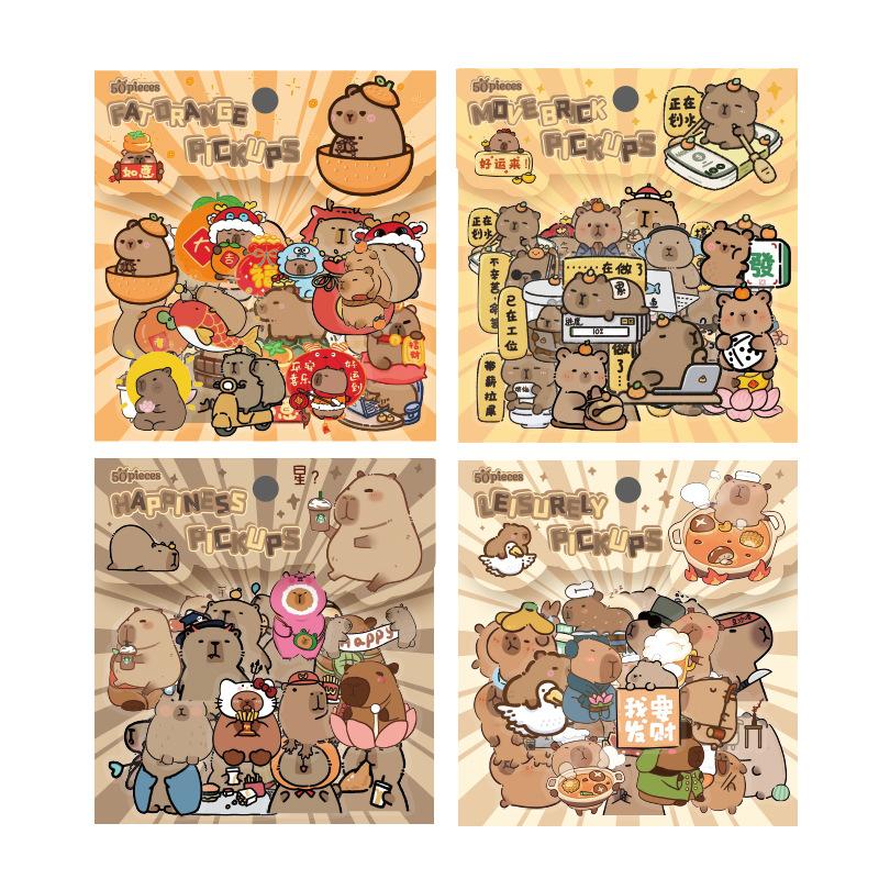 50 pcs Cute cartoon guinea pig pickup hand tent stickers children girl stickers PET sticker pack Scrapbooking accessories