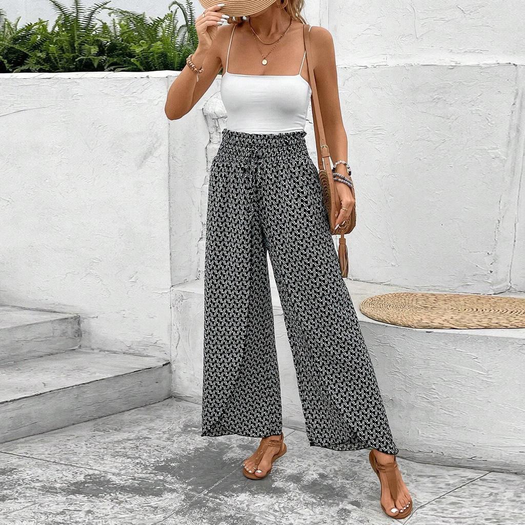 Women's Palazzo Pants Floral Wide Leg Trousers Summer Beach High Pants