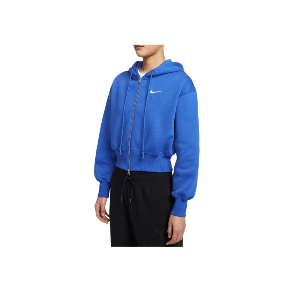 Nike Swoosh NSW PHNX Series FLC LSE Crop FZ Game Hooded Comfortable Fashionable Versatile Jacket Women Jackets Blue HJ0941-480