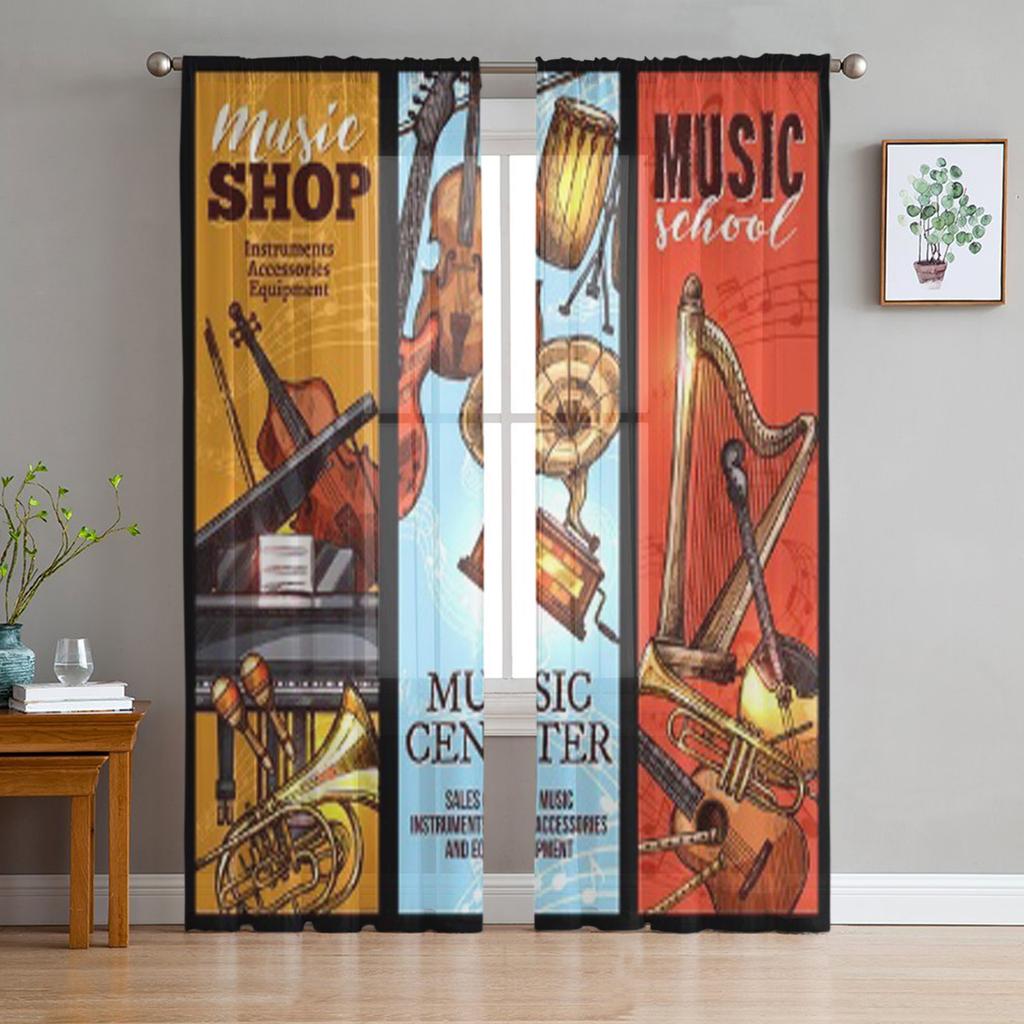 Sklep z muzyką w stylu vintage Dodaj do Likebox Tiulowe przezroczyste zasłony do dekoracji salonu, sypialni, kuchni Zasłony woalowe z organzy