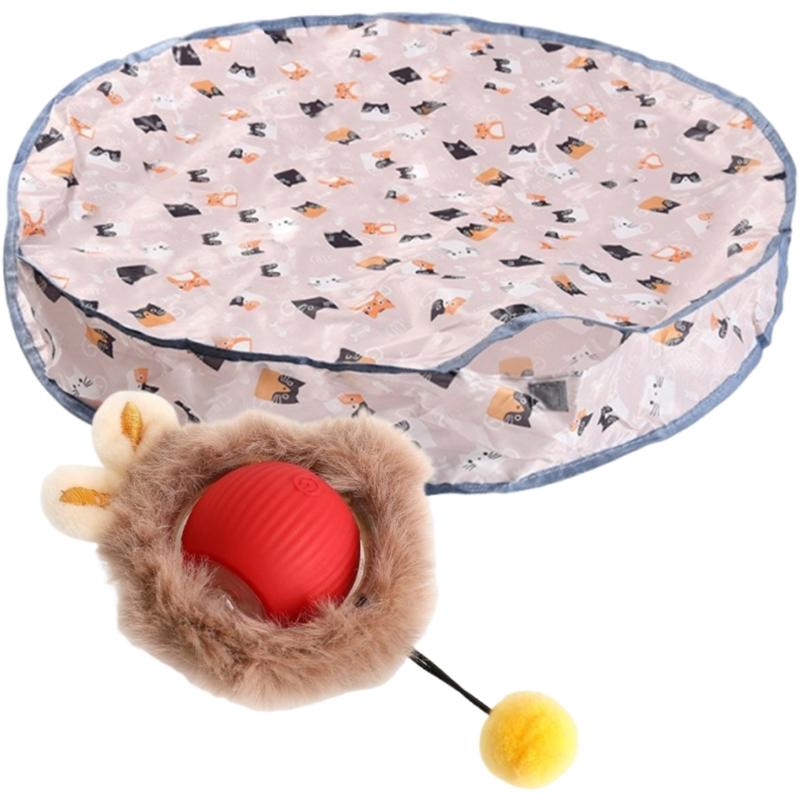 MXLA Automatic Moving Ball Cats Toy Set with Double Layer Cover Washable Mats